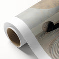 Abstract minimalist wall art design on rolled canvas, featuring soft pastel colors and geometric shapes, ideal for modern interior decor, packaged securely in a cardboard tube.