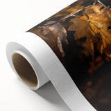 Art deco poster featuring a stylized fall landscape on rolled canvas, suitable as nursery wall art or dining room decor.