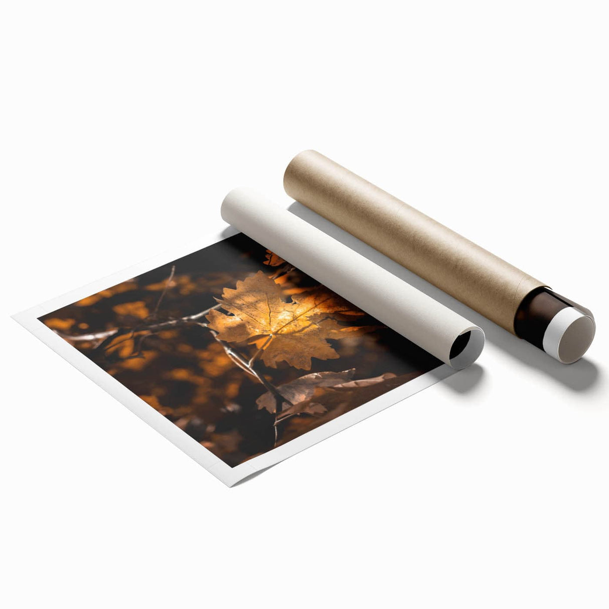Extra large rolled print of fall-themed floral art in warm orange and red tones, ideal for classy bathroom wall art.
