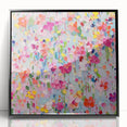 Framed abstract floral wall art with black acrylic frame, featuring vibrant colors and intricate designs, perfect for modern home decor.