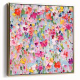 Framed abstract floral wall art in silver and gold tones, showcasing elegant blossoms against a textured background, perfect for modern home decor.