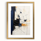Abstract minimalist wall art framed with a gold mat, showcasing a geometric design that enhances modern decor. Ideal for contemporary living spaces or office environments.