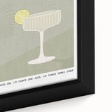 Close-up of extra large black wall art featuring colorful, textured food and drink motifs on a framed canvas.