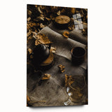Large abstract wall art in warm autumn hues on acrylic glass, suitable for bedroom or dining room decor.