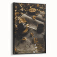 Black and white landscape painting on framed canvas depicting a vintage autumn scene, ideal for bedroom wall art.