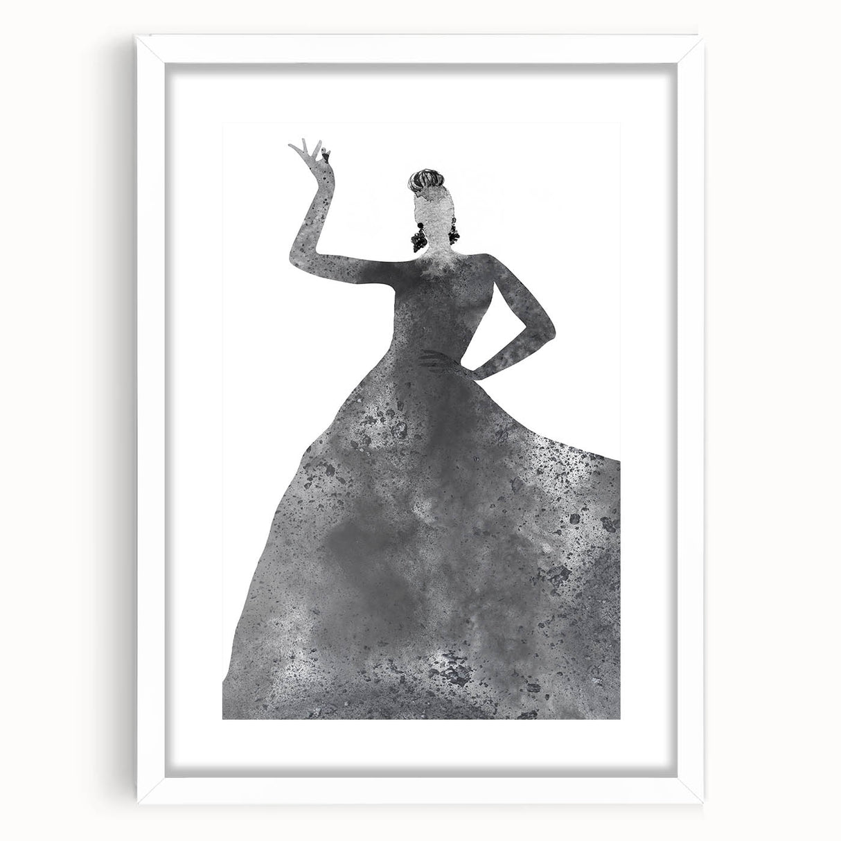 Abstract figurative artwork in a white frame with a mat, showcasing a modern design that enhances contemporary decor in living spaces or offices.