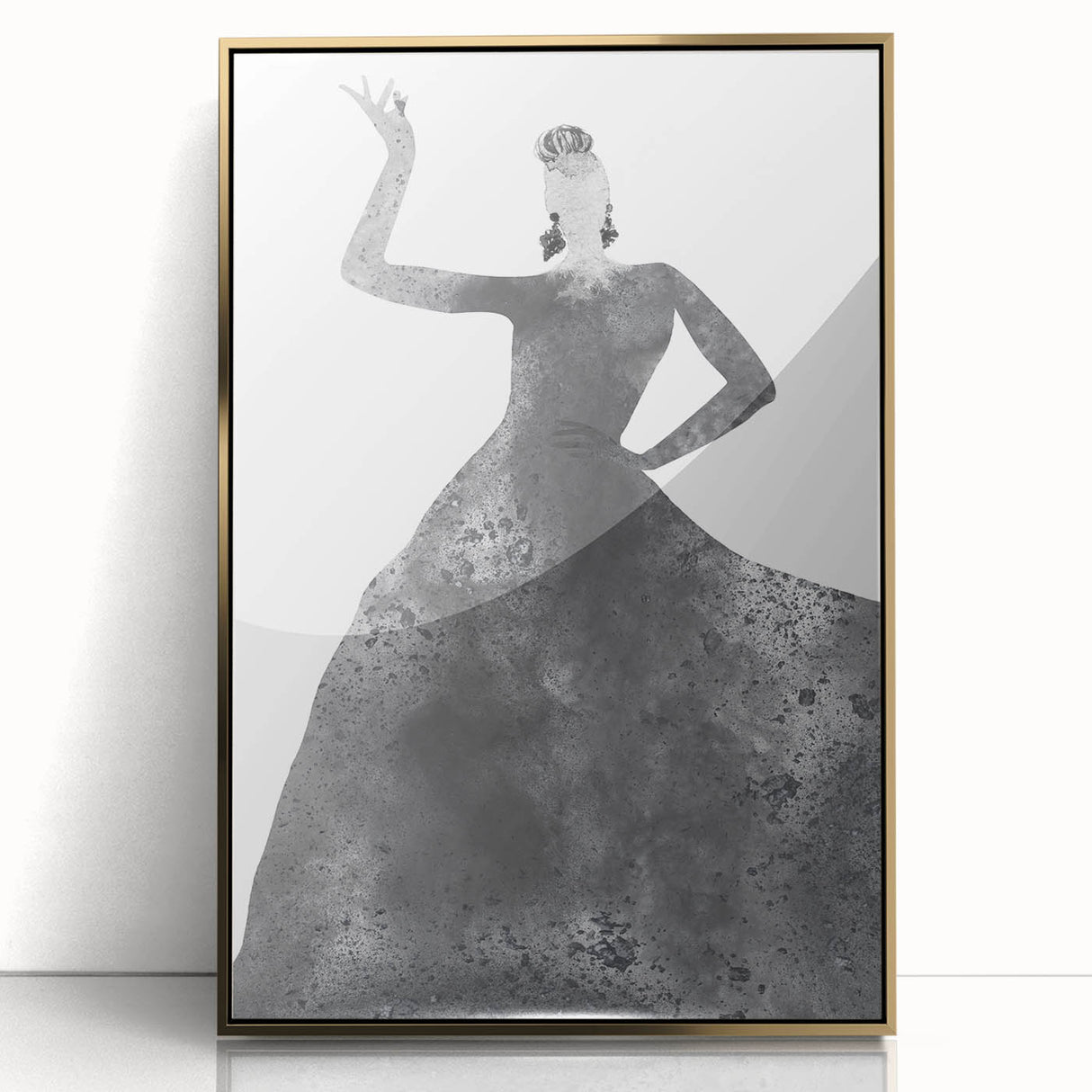 Framed abstract figurative art print in vibrant gold and earthy tones, showcasing a modern artistic interpretation. Ideal for contemporary home decor.