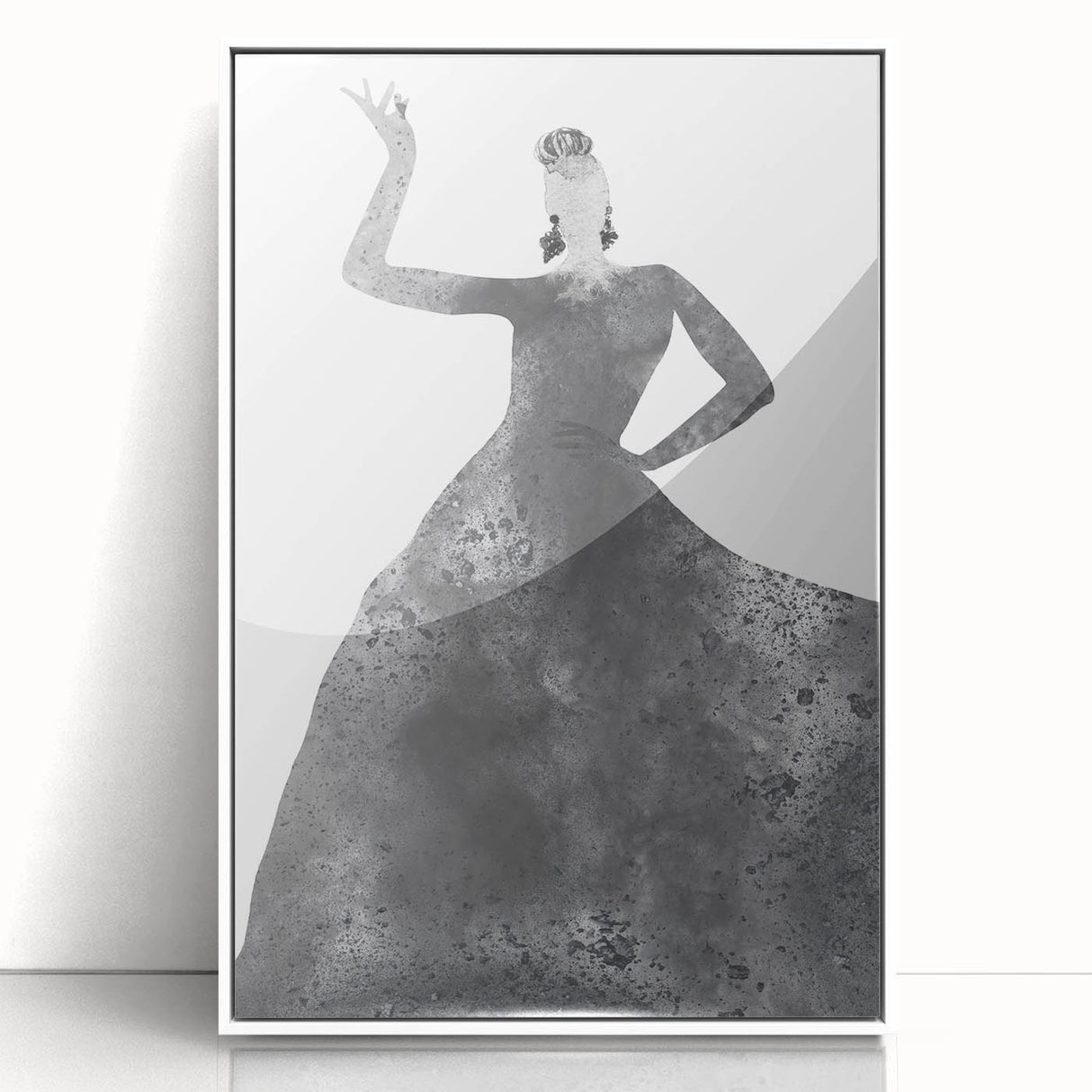 Framed abstract figurative art piece with a white border, showcasing vibrant colors and dynamic shapes, perfect for modern home decor. Ideal for adding a contemporary touch to living spaces.