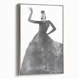 Framed abstract figurative canvas artwork with a silver frame, showcasing a modern design featuring flowing shapes and vibrant colors, perfect for contemporary decor.