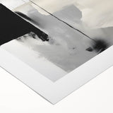 Abstract minimalist wall art on rolled canvas with soft pastel colors and geometric shapes, elegantly packaged in a protective cardboard tube for display.