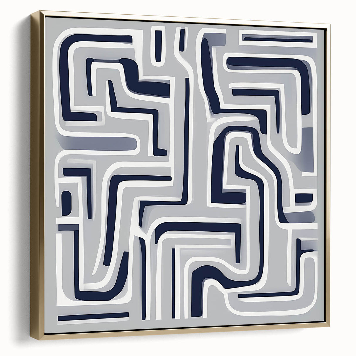 Modern Abstract Wall Art – Navy and White Labyrinth Lines