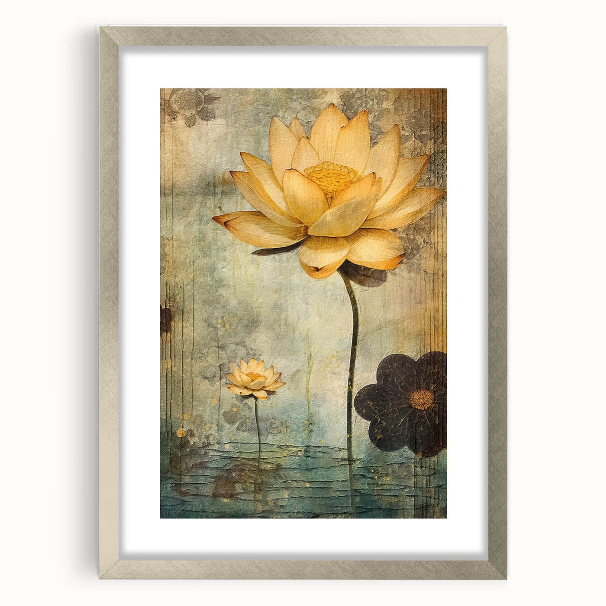 Golden Lotus Living Room Wall Art - Modern Canvas & Framed Print