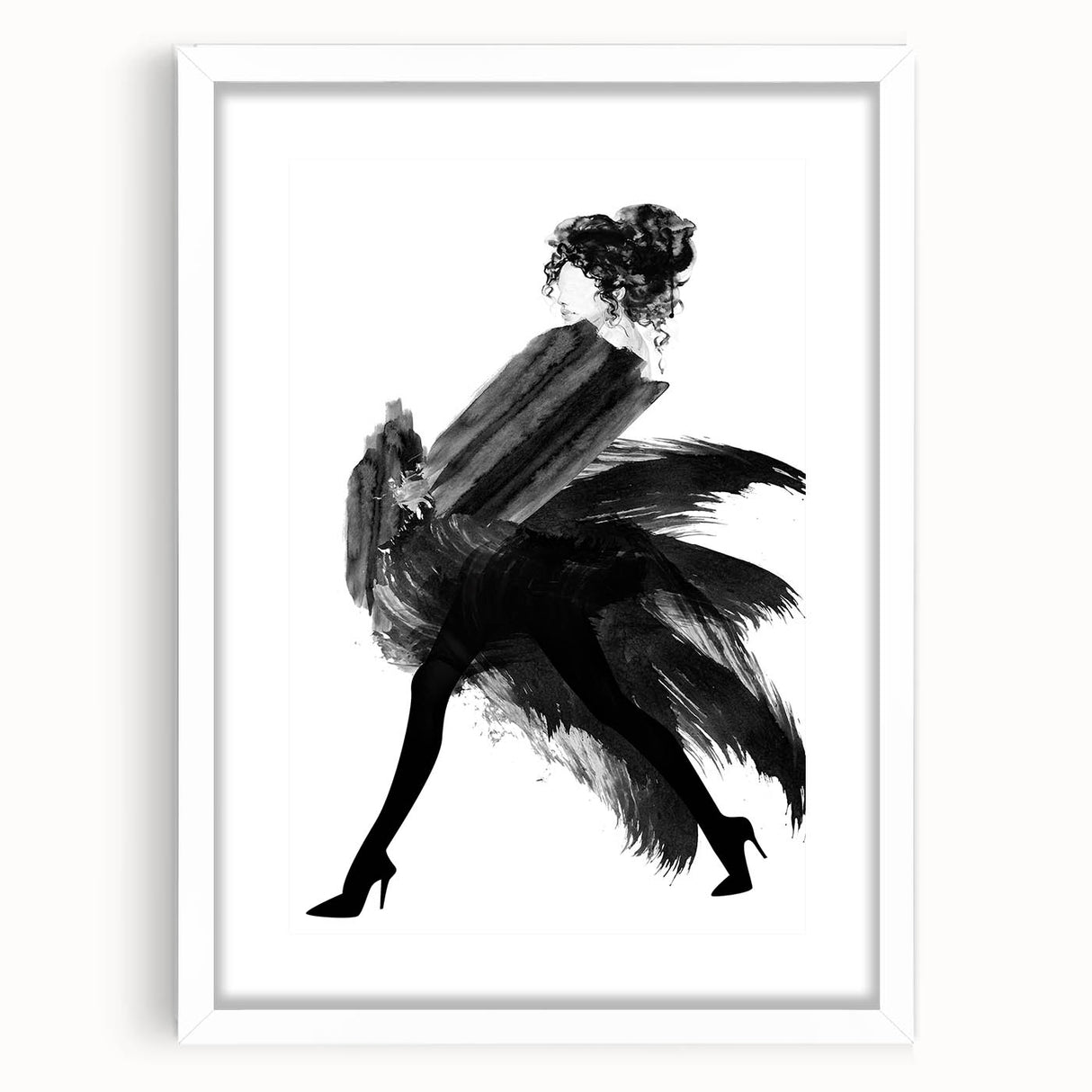 Abstract figurative art frame with a white mat, showcasing a modern design featuring bold colors and geometric shapes, ideal for contemporary home decor.