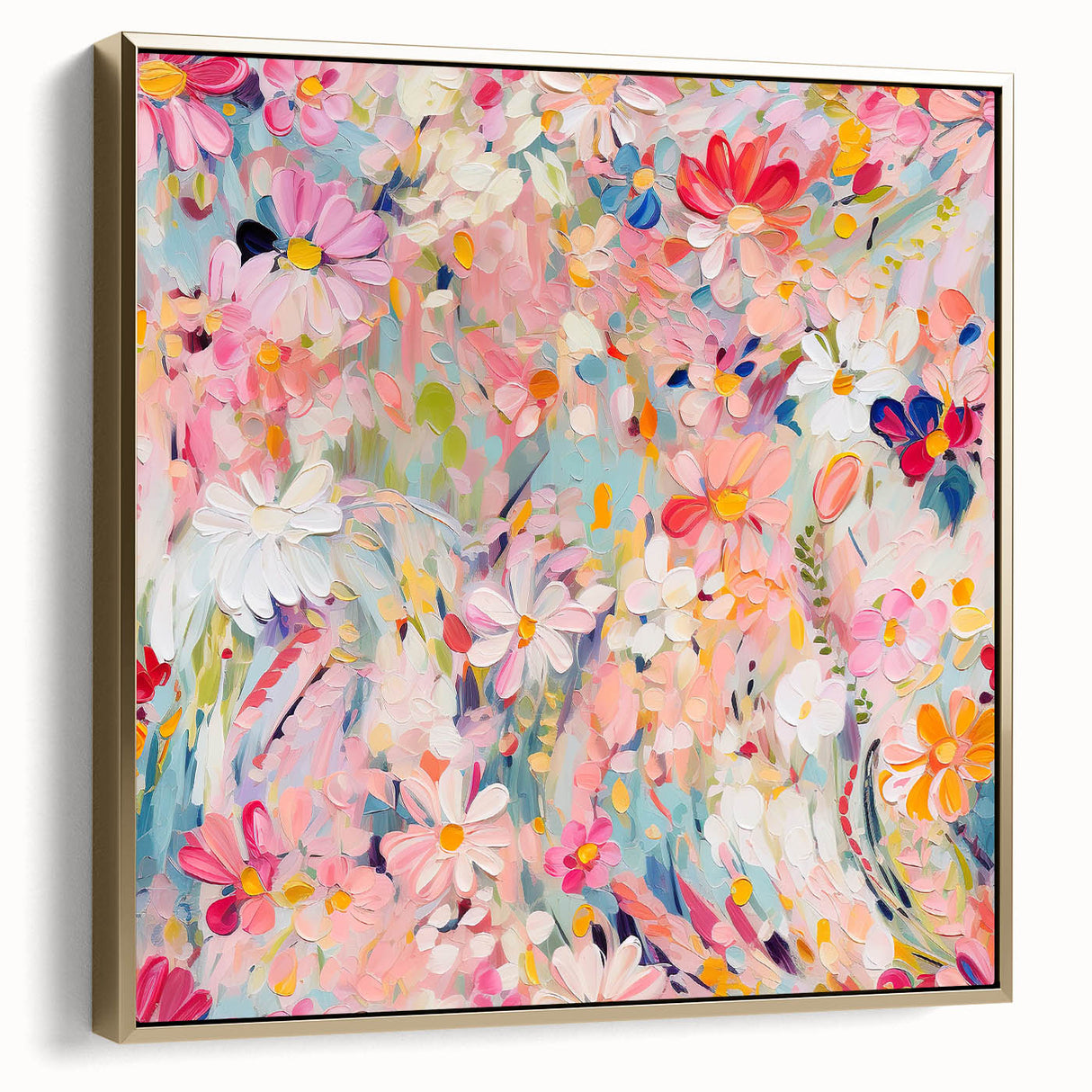 Abstract floral wall art framed canvas featuring a blend of silver and gold hues, elegantly displayed against a neutral background, perfect for modern home decor.
