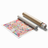 Vibrant abstract floral wall art print showcasing a colorful design with bold brush strokes and intricate details, ideal for home decor enhancement.