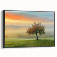 Framed canvas wall art showcasing an abstract landscape design in neutral tones, featuring a sleek black frame and a side view, perfect for modern home decor.