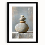 Abstract minimalist wall art framed in black with a white mat, showcasing geometric shapes and soft colors, perfect for modern home decor.