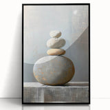 Framed abstract minimalist wall art featuring bold black and white geometric patterns, showcased against a sleek acrylic surface, perfect for modern decor.