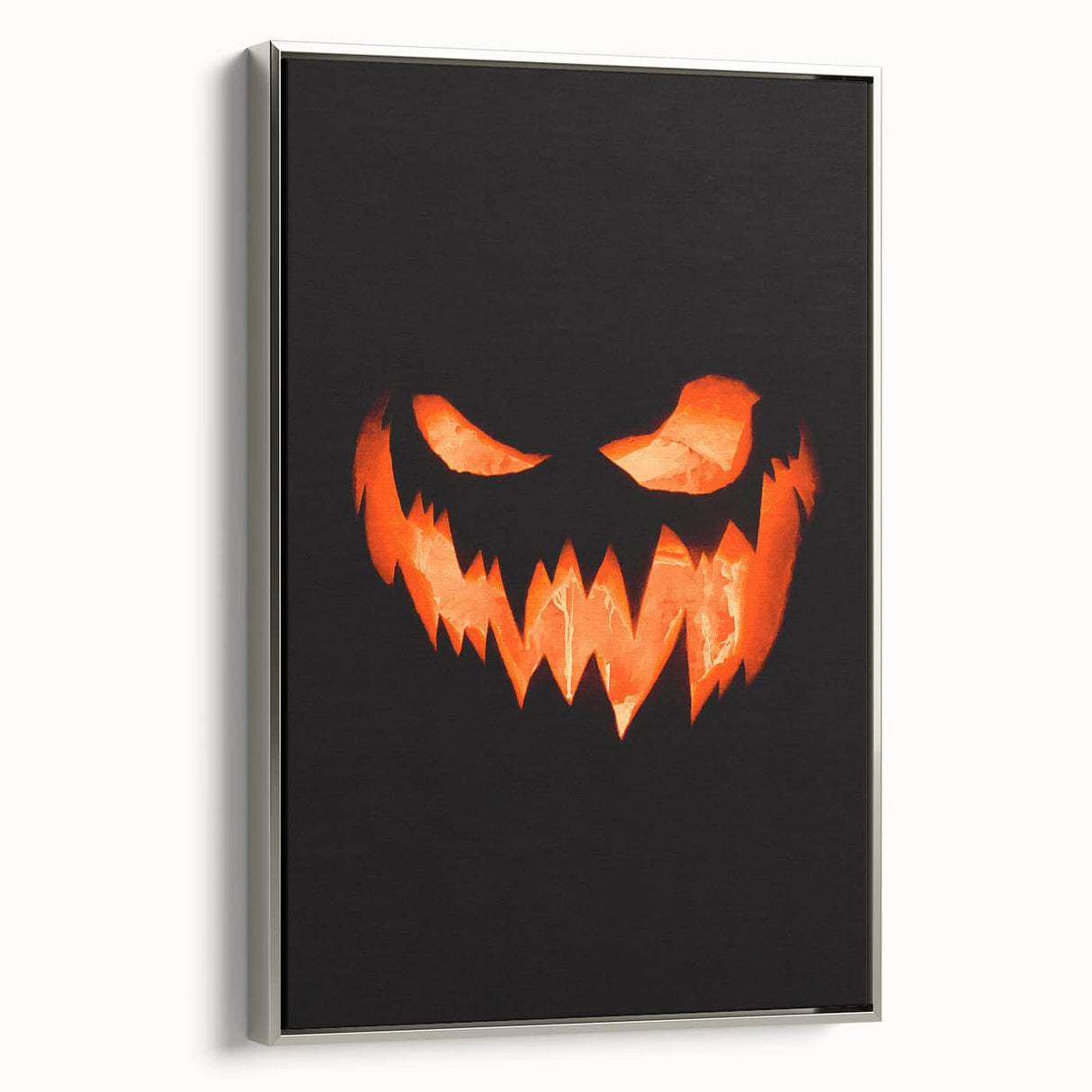 Framed canvas depicting a fall landscape with trees in vibrant orange and red tones, ideal for living room decor.