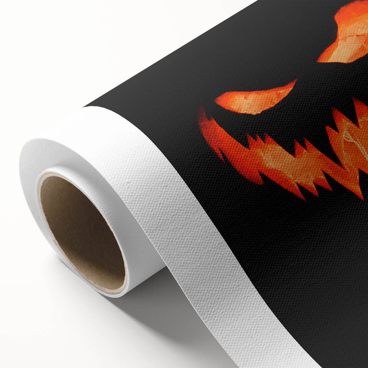 Art Deco poster of a stylized autumn scene on a rolled canvas, featuring warm orange and brown tones.