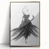 Framed abstract figurative art piece with a gold-acrylic finish, showcasing dynamic shapes and textures, perfect for modern home decor and art enthusiasts.
