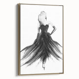 Abstract figurative wall art featuring a gold-framed canvas with vibrant colors and dynamic shapes, showcasing modern artistic expression in a sophisticated setting.