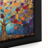 Close-up of a vibrant abstract floral wall art design in a framed canvas, showcasing bold colors and intricate patterns that enhance modern decor.