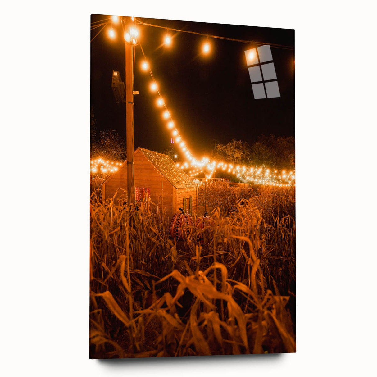Large abstract wall art on acrylic glass depicting swirling autumn hues, suitable for bedroom or dining room decor.