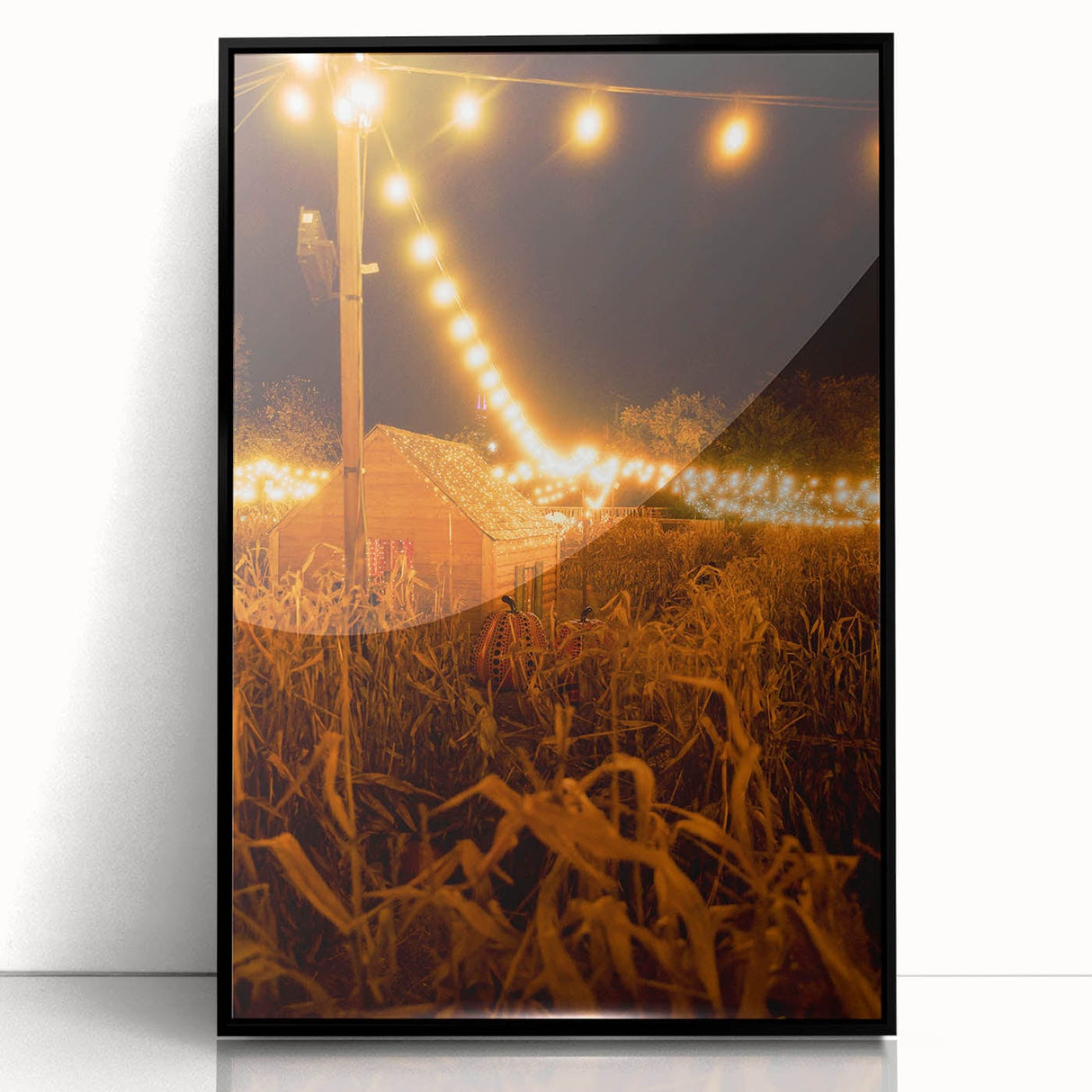 Large abstract wall art depicting autumnal hues on black framed acrylic, suitable as modern art wall decor.