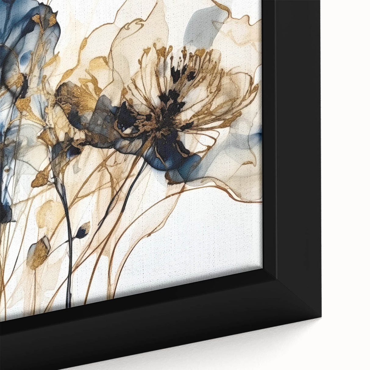 Elegant Navy & Gold Floral Living Room Wall Art - Modern Print