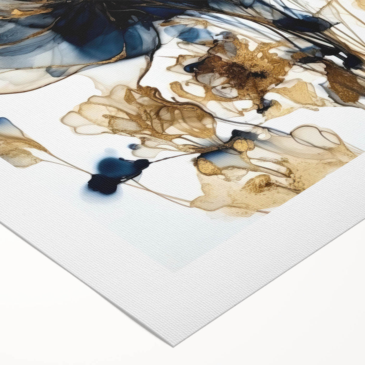 Elegant Navy & Gold Floral Living Room Wall Art - Modern Print