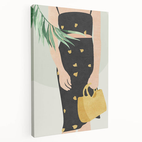 Abstract figurative stretched canvas artwork showcasing vibrant colors and dynamic shapes, displayed in a side view to highlight its textured surface and depth. Ideal for modern home decor or art enthusiasts looking to enhance their space with contemporary designs.