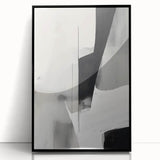 Abstract minimalist wall art framed in black acrylic, showcasing a modern design with soft color gradients and geometric shapes, ideal for contemporary decor.