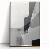 Framed abstract minimalist wall art featuring a gold-accented design, displayed from a front view, ideal for modern home decor and art enthusiasts.