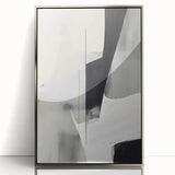 Framed abstract minimalist wall art in sleek silver acrylic, showcasing geometric shapes and soft color gradients, ideal for modern home decor.
