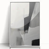 Framed abstract minimalist wall art design featuring soft white and light gray tones, showcasing a modern aesthetic perfect for contemporary decor.
