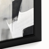 Close-up of a framed minimalist abstract wall art design, showcasing soft pastel colors and geometric shapes, perfect for modern home decor and interior aesthetics.