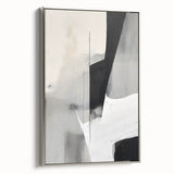Framed abstract minimalist wall art in silver, showcasing elegant geometric shapes on a textured canvas, ideal for modern home decor and interior design.