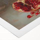 Art deco poster featuring an assortment of fruits in muted colors on rolled canvas, suitable for dining room decor.