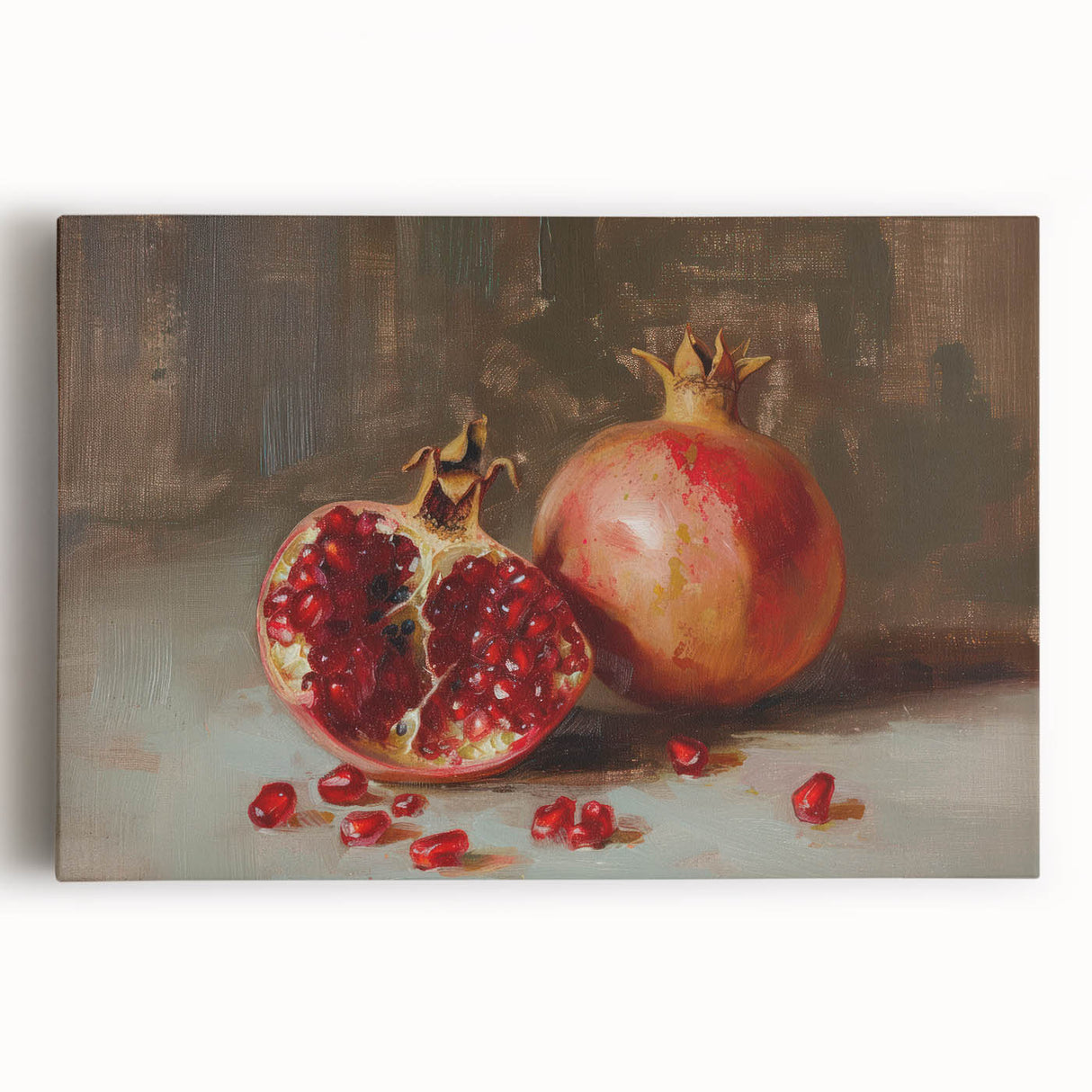 Black and white photo of assorted fruits on stretched canvas, suitable for kitchen wall art.