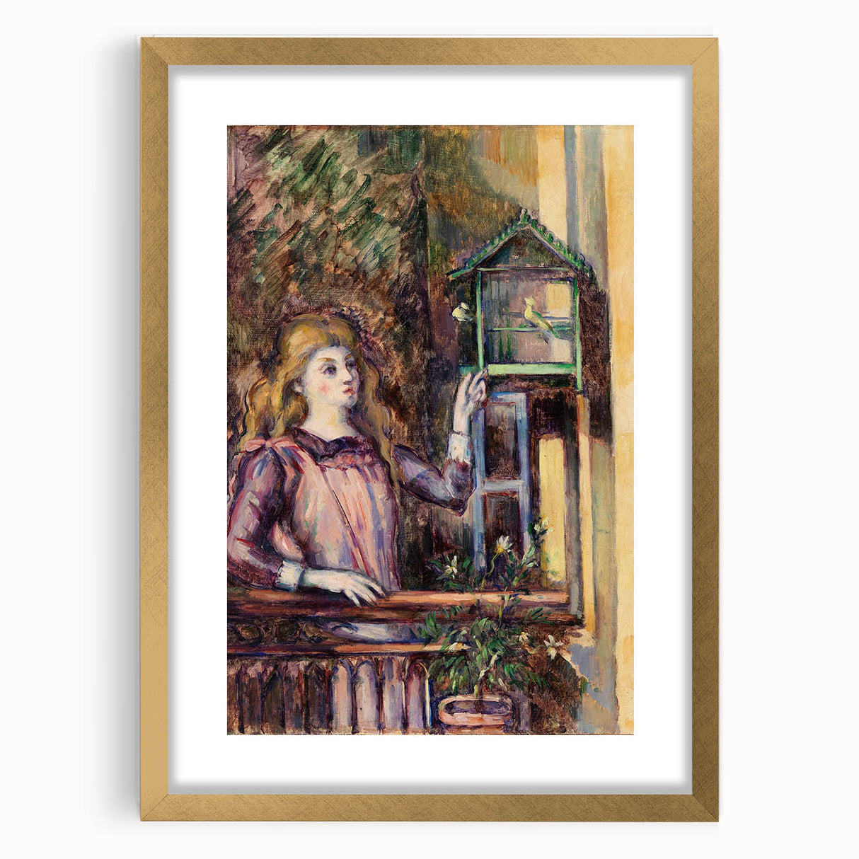 Impressionist Art Print - Girl with Birdcage (Jeune fille à la volière) by Paul Cézanne - Wall Art Decor