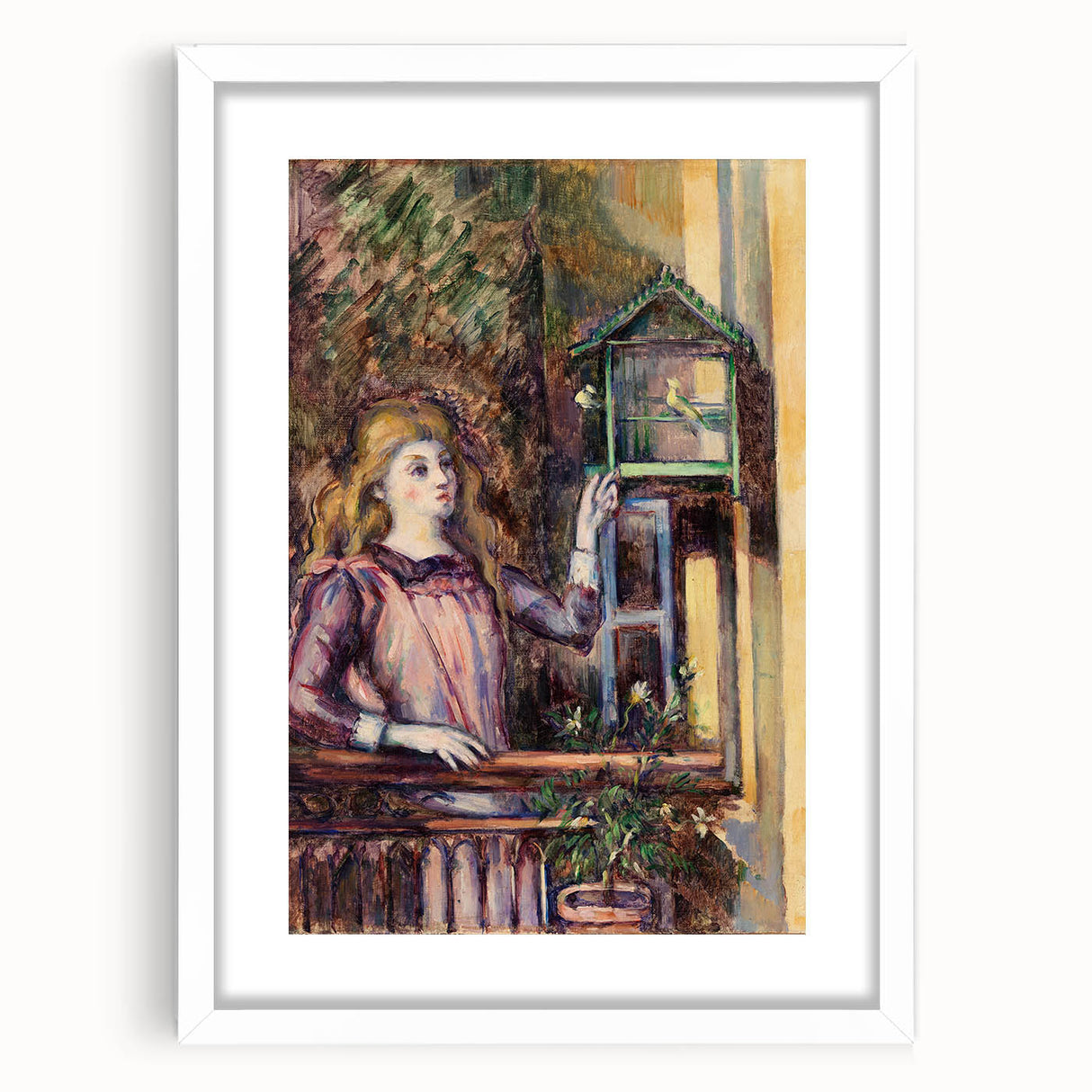Impressionist Art Print - Girl with Birdcage (Jeune fille à la volière) by Paul Cézanne - Wall Art Decor