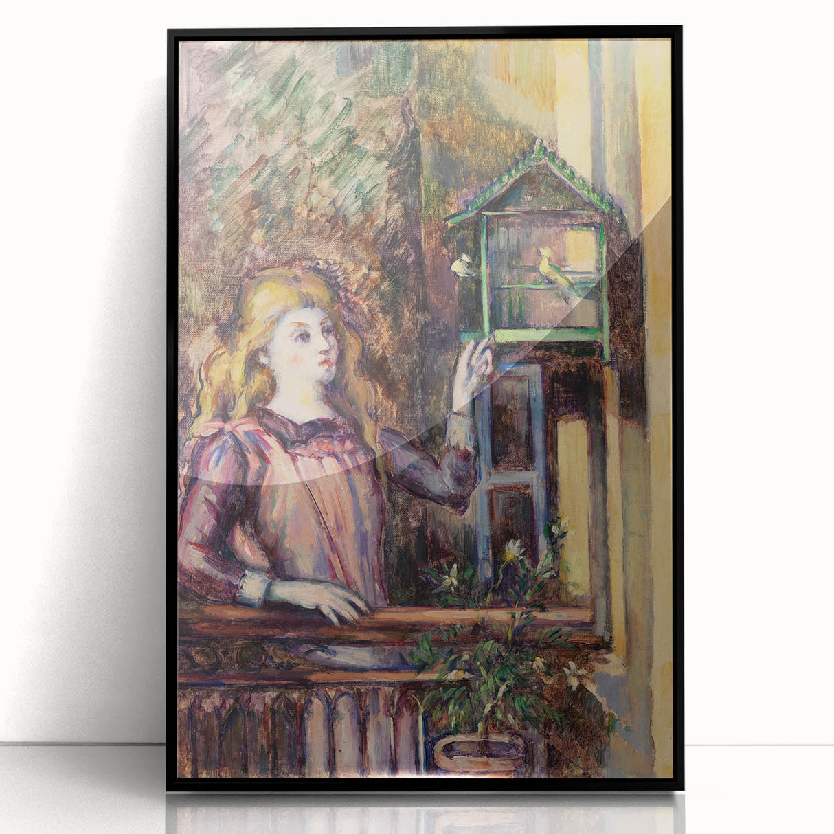 Impressionist Art Print - Girl with Birdcage (Jeune fille à la volière) by Paul Cézanne - Wall Art Decor