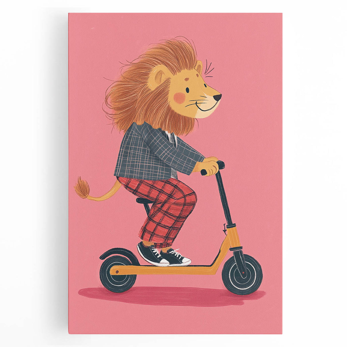 Children's Wall Decor – Cool Lion on Scooter Illustration Print