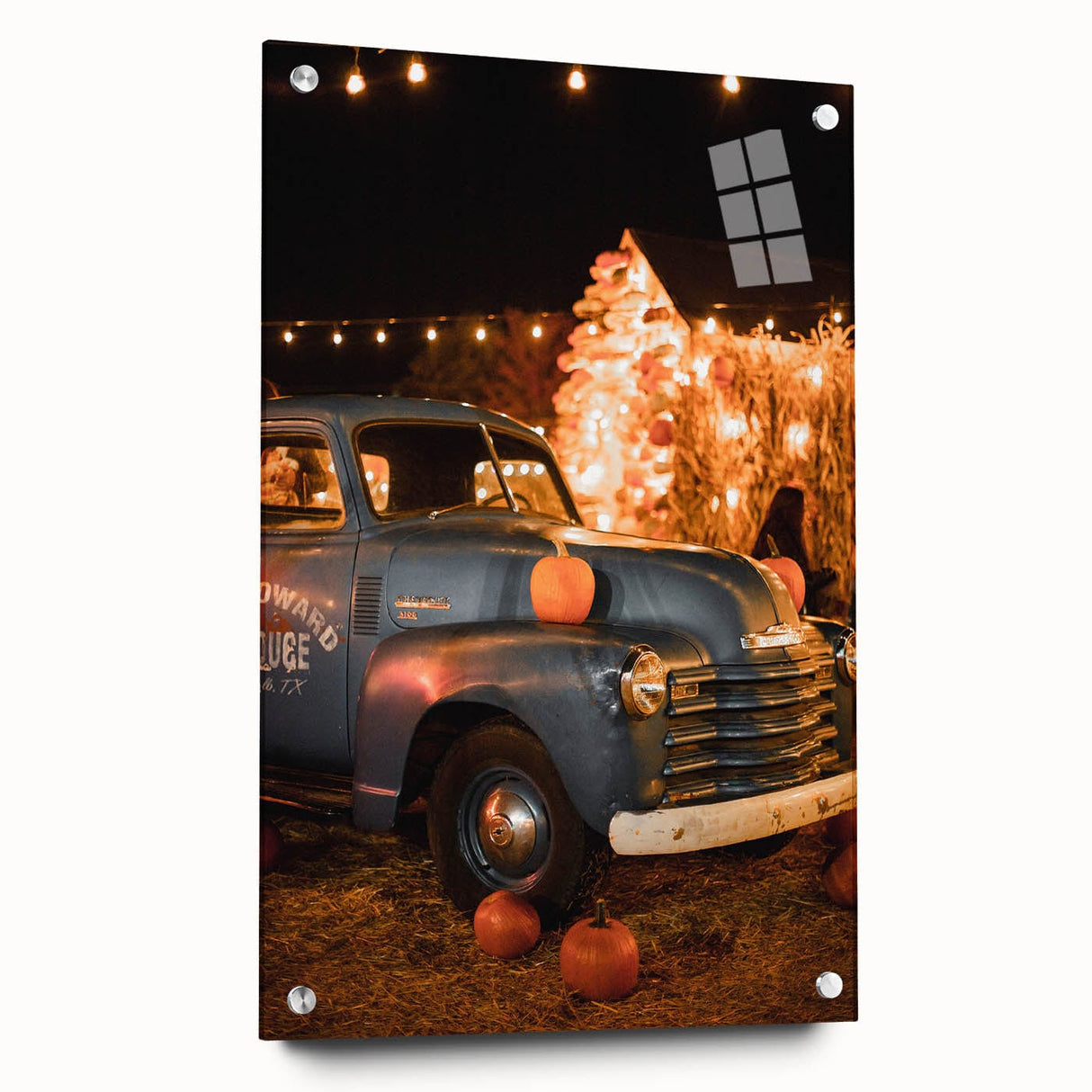 Large abstract wall art depicting fall seasons in warm orange and brown tones, acrylic print, ideal for dining room decor.