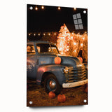 Large abstract wall art depicting fall seasons in warm orange and brown tones, acrylic print, ideal for dining room decor.