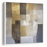 Abstract geometric framed canvas artwork showcasing a modern design with white and subtle gray tones, perfect for enhancing contemporary home decor. This piece adds elegance and style to any room setting.