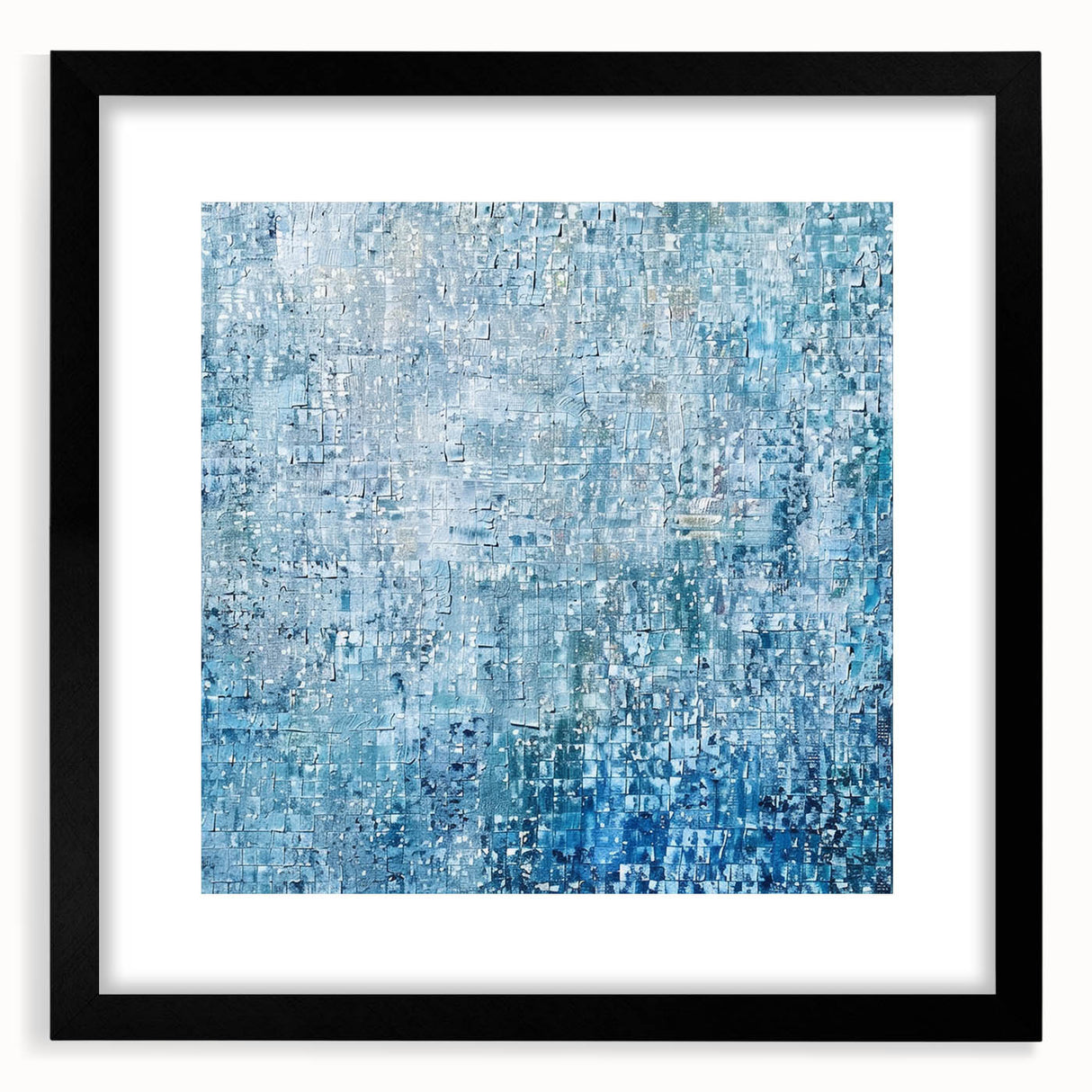 Abstract splatter art frame with a black mat, showcasing vibrant paint splotches in various colors, perfect for modern home decor or gallery displays.