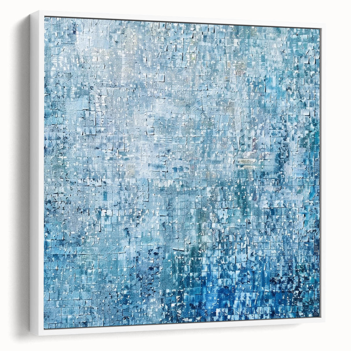 Framed canvas art showcasing an abstract splatter design in vibrant colors against a white background, viewed from the side, perfect for modern home decor.