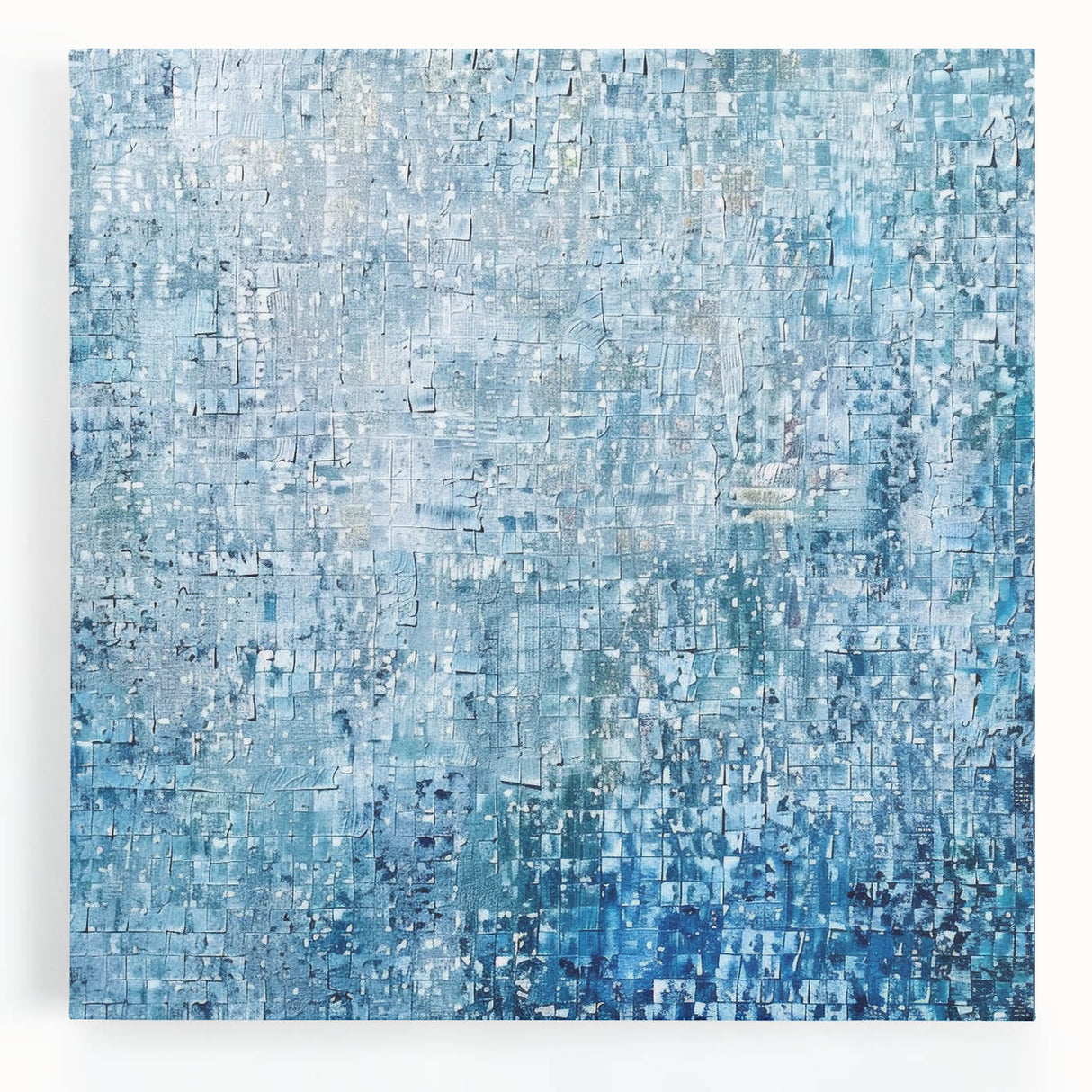 Abstract splattered canvas art showcasing vibrant colors of blue, pink, and yellow, ideal for modern home decor, adding a dynamic touch to any room.